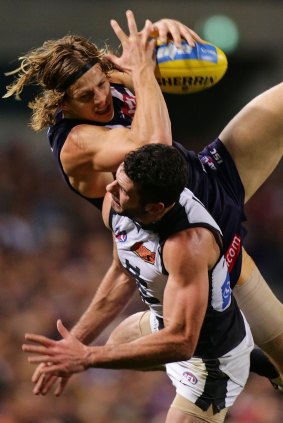 Fremantle's Nathan Fyfe takes a mark during the round 16 AFL match between the Dockers and Carlton on July 18.