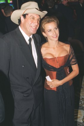 Gabrielle Carteris with Molly Meldrum in Melbourne for a Foxtel launch in 1996. 