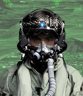 The latest F-35 Helmet Mounted Display System which features a heads-up display on the visor.