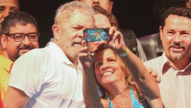 Former Brazilian president Luiz Inacio Lula da Silva with supporters in Rio this month.