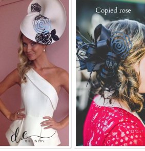 Examples of designs by Danica Erard that she claims have been copied by other milliners and manufacturers. 