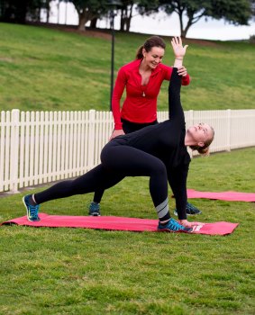 Michelle Bridges doing what she does best: training clients ahead of Medibank's Personal Best Day on Saturday.