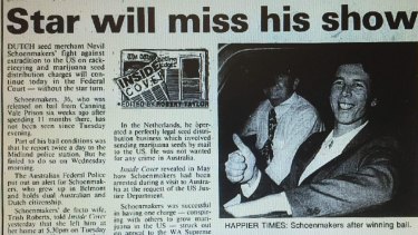 A photo of the <i>West Australian</i> of August 2, 1991, reporting Nevil Schoenmakers' disappearance.