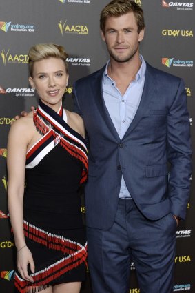 Scarlett Johansson and Chris Hemsworth at the 2015 G'Day USA Los Angeles Gala.