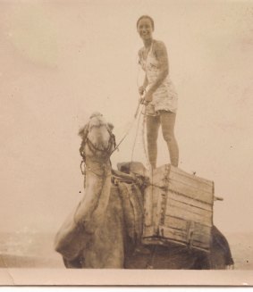 Una Keast was no stranger to jumping on an animal's back. This photo was probably taken in Gaza.