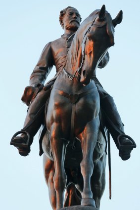 A statue of Confederate general Robert E. Lee that stands on Monument Avenue in Richmond, Virginia.