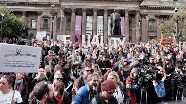 The rally at the State Library.