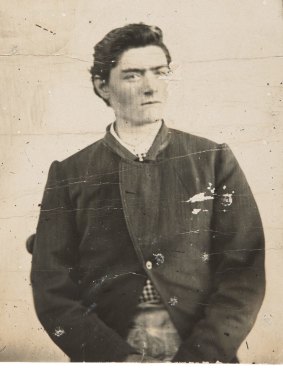 Sideshow Alley: Prison photograph of Ned Kelly c.1873, photographer unknown. Image courtesy of National Museum of Australia.