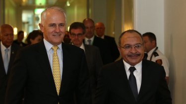 Prime Minister Malcolm Turnbull with PNG Prime Minister Peter O'Neill at Parliament House in March.