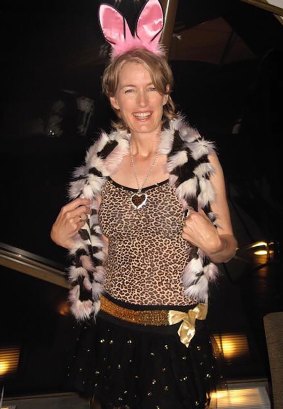 Julie Gale in costume wearing items she bought from girls' fashion shops.
