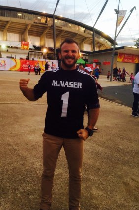 Costa Fallas with the shirt of UAE's keeper Majed 