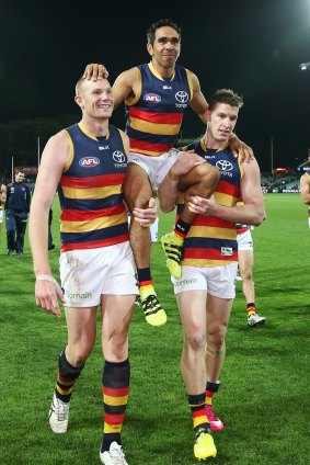 Eddie Betts is chaired from the field after playing in his 250th AFL game.