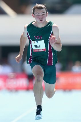 Jack Hale competes in the Boys under-18 100 metres final on Saturday.