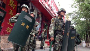 Troops on the streets Urumqi, Xinjiang.