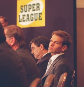 Lachlan Murdoch at a Super League press conference in 1995.