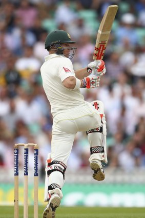 David Warner in action on a slow but steady day for Australia.