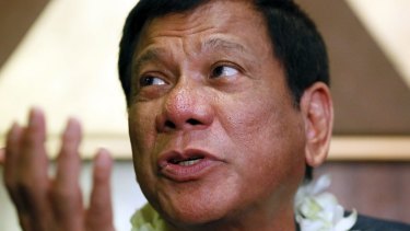 Davao City mayor Rodrigo Duterte talks to the media in Manila.