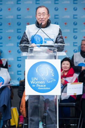 United Nations Secretary General Ban Ki-moon on International Women's Day in New York City.