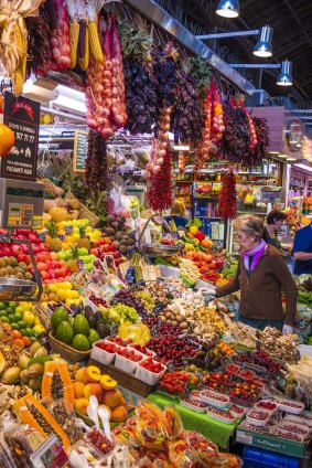 Historic La Boqueria Market in central Barcelona.