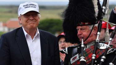 Donald Trump mixing with the locals in Scotland.