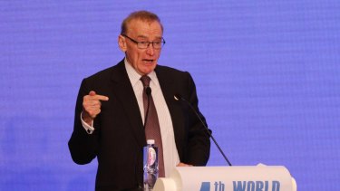 Former foreign minister Bob Carr delivering a speech on the social impact of the internet at sideline event of 4th World Internet Conference in Wuhzen China.