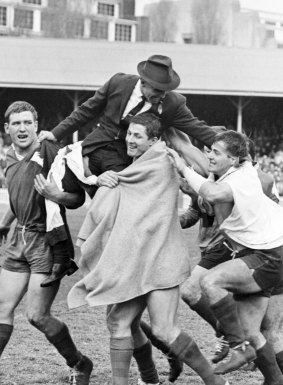 Coaching days: South Sydney coach Clive Churchill is chaired off the field by teammates after Souths won the 1967 rugby league grand final 12-10 against the Canterbury Bulldogs at the SCG.