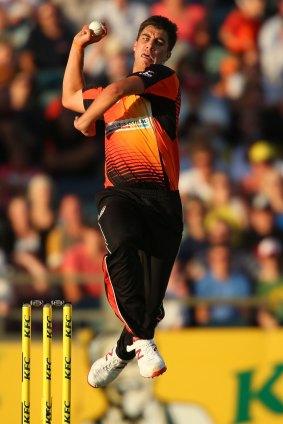 Pat Cummins in action for the Scorchers in the Big Bash League in January.