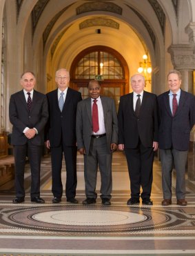 The five judge tribunal at the Permanent Court of Arbitration, The Hague.