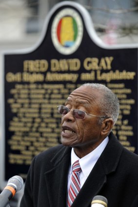 Civil rights attorney Fred Gray speaks during the unveiling of a historical marker in his honour on Dexter Avenue in Montgomery, Alabama, on Wednesday, February 4. Gray represented Rosa Parks during the Montgomery Bus Boycott. 