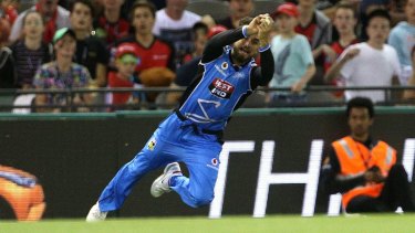 Catching interest: Jake Weatherald took an absolute screamer – assisted by a teammate – to dismiss Dwayne Bravo in the BBL. But who won the match?