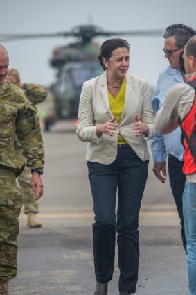 Premier Annastacia Palaszczuk arrives in Bowen during the Cyclone Debbie response.