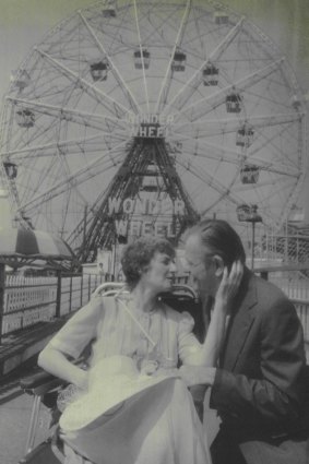 Wedding in front of the ferris wheel at at Coney Island..