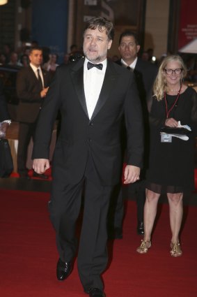 Russell Crowe arrives at the premiere of his movie <i>The Water Diviner</i> in Sydney. 