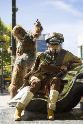 Chewbacca and Boushh in Garema Place ahead of the show.