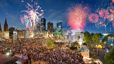 New Year's Eve fireworks in Federation Square, Melbourne 