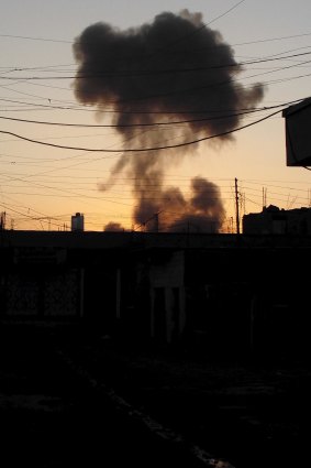 Smoke rises after a bomb attack in the city of Ramadi.