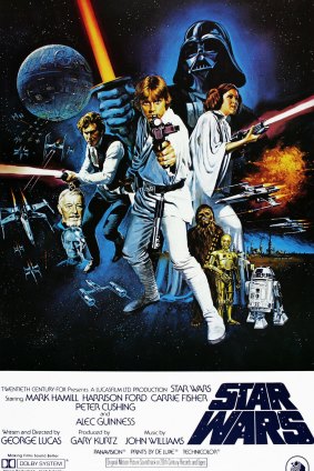 <i>Star Wars</i> (later retitled <i>Star Wars Episode IV: A New Hope</i>) is a 1977 American epic space opera film starring Mark Hamill, Harrison Ford, Carrie Fisher, Peter Cushing and Alec Guinness.
