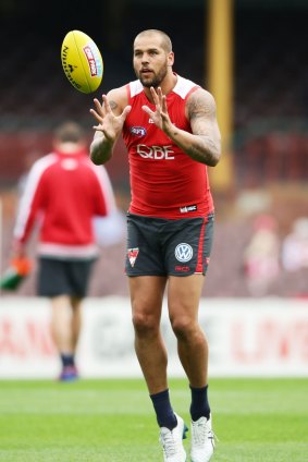 Focused: Lance Franklin during a Sydney Swans training session at the Sydney Cricket Ground in preparation for the clash with Adelaide.