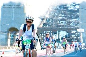 Around 10,000 riders journey over the Sydney Harbour Bridge to Spring Cycle. 