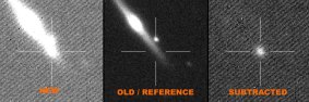If a bright object appears on the "new" image which was not visible on the reference image you may have found a supernovae or transient event. 