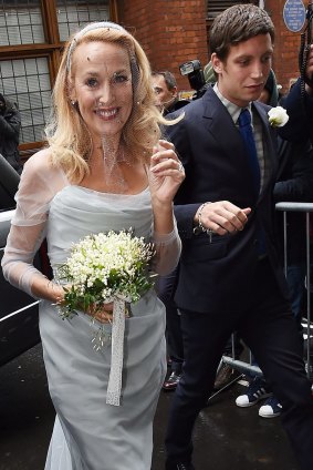 Jerry Hall arrives with James Jagger for her wedding.