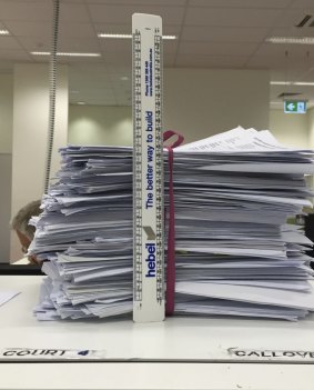 The pile of court papers for the weekly domestic violence day on Tuesday June 30. The pile contains about 60-80 domestic violence matters and that is just for one week at Liverpool.