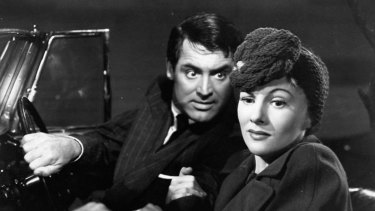 Cary Grant and Joan Fontaine in Alfred Hitchcock's 1941 domestic thriller Suspicion.