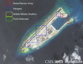 The Asia Maritime Transparency Initiative says work on Fiery Cross reef  in the Spratly Islands includes naval, air, radar and defensive facilities.