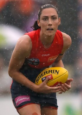 Meg Downie of the third-placed Demons, who could leapfrog Adelaide if they beat Fremantle at Casey Fields this weekend.
