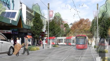 An artist's impression of a proposed light rail service through Parramatta. 