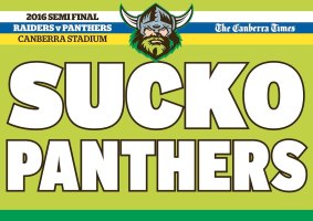 The "Sucko Panthers" poster we would not at all encourage readers to download and take to the game. Not at all. Never.