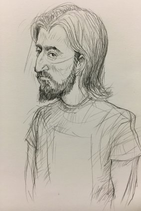 An artist's sketch of Abdullah Chaarani, appearing in the Melbourne Magistrates Court.