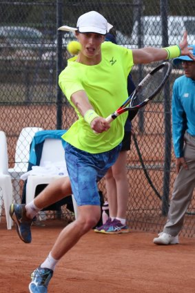 Marc Polmans in action on his way to winning the ACT Claycourt International on Sunday.