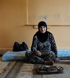 Refugee Fatmeh, 60, in a school in Baalbek in Lebanon's Bekaa Valley.